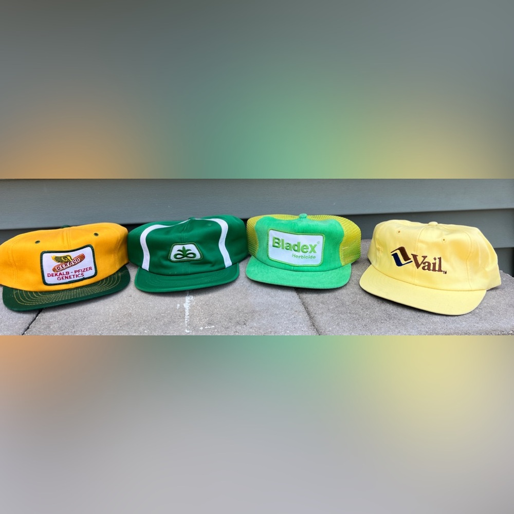 Vintage seed, corn and fertilizer hats
